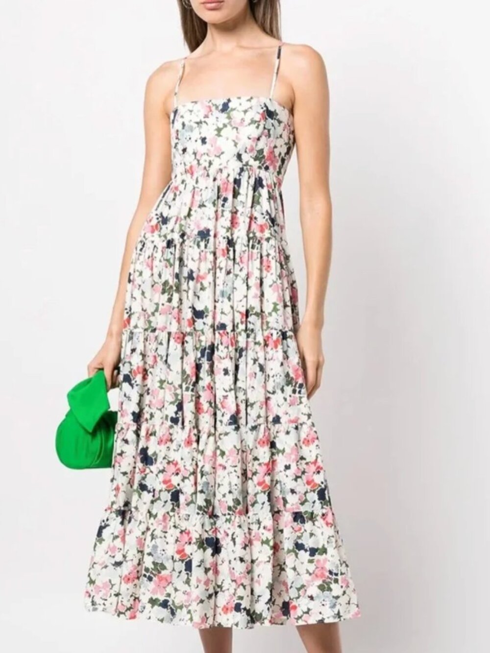 Cinq a Sept | Gavin Floral Print Tiered Cotton Maxi Dress in Papyrus Multi